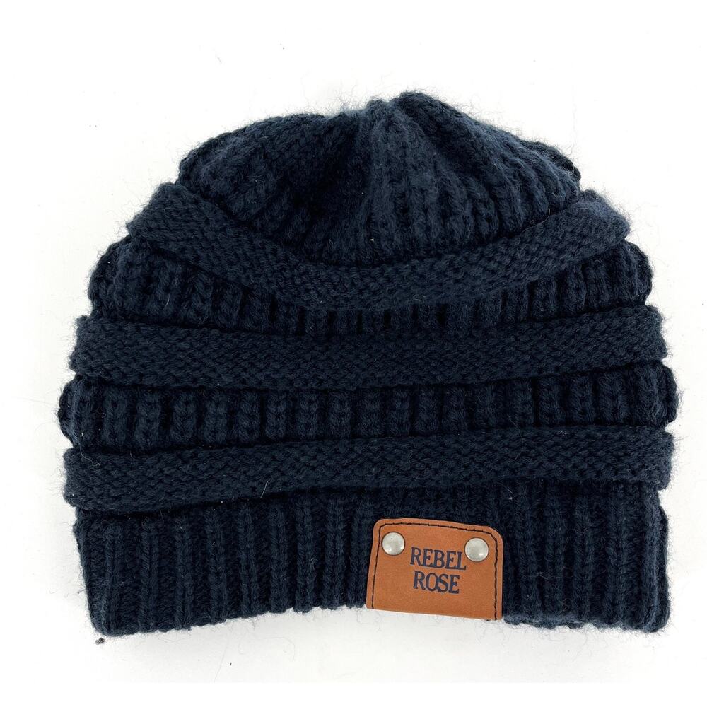 Rebel Rose Women's Dark Navy Cable Knit Beanie Winter‎ Hat One Size Adult